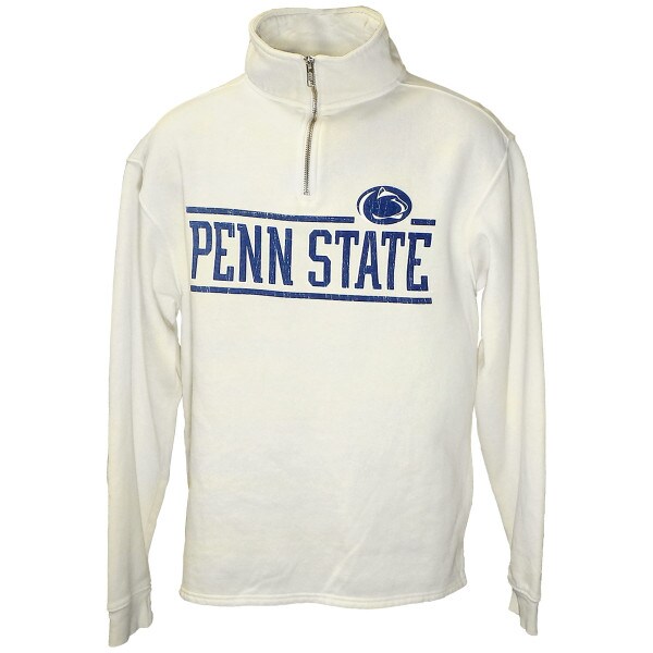 ivory 1/4 zip crew sweatshirt with screened Penn State and Athletic Logo